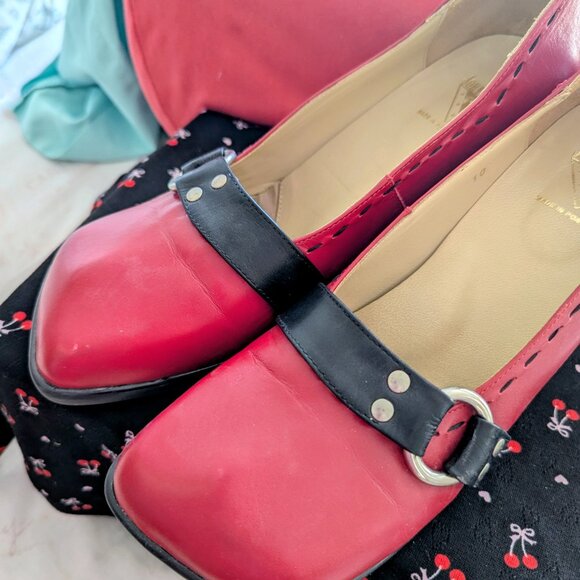 John Fluevog Choice Vanny Red & Black Heart Heels Size 10 Made In Portugal - Picture 8 of 14